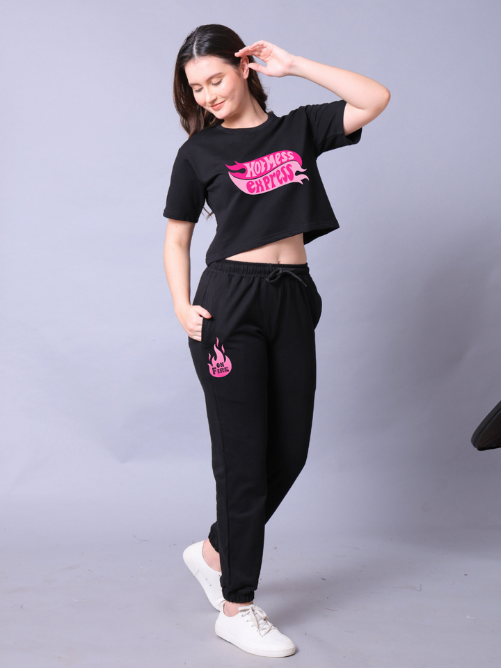 Hot Mess Women Co-Ord Set - Crop Top with Joggers