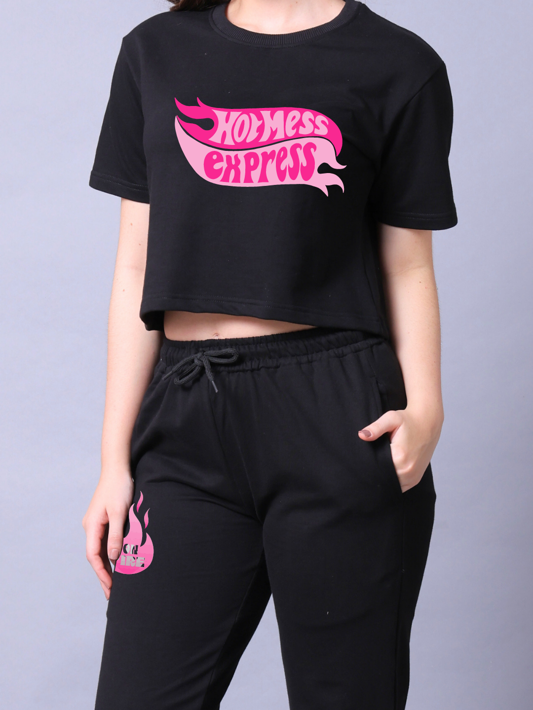 Hot Mess Women Co-Ord Set - Crop Top with Joggers
