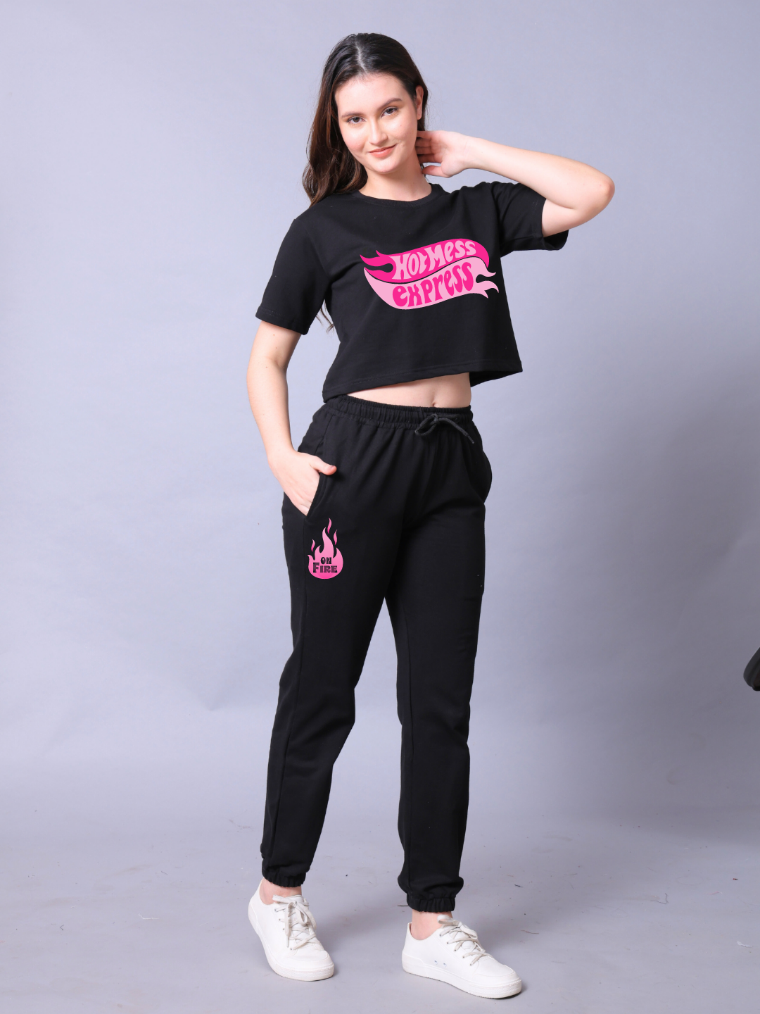 Hot Mess Women Co-Ord Set - Crop Top with Joggers