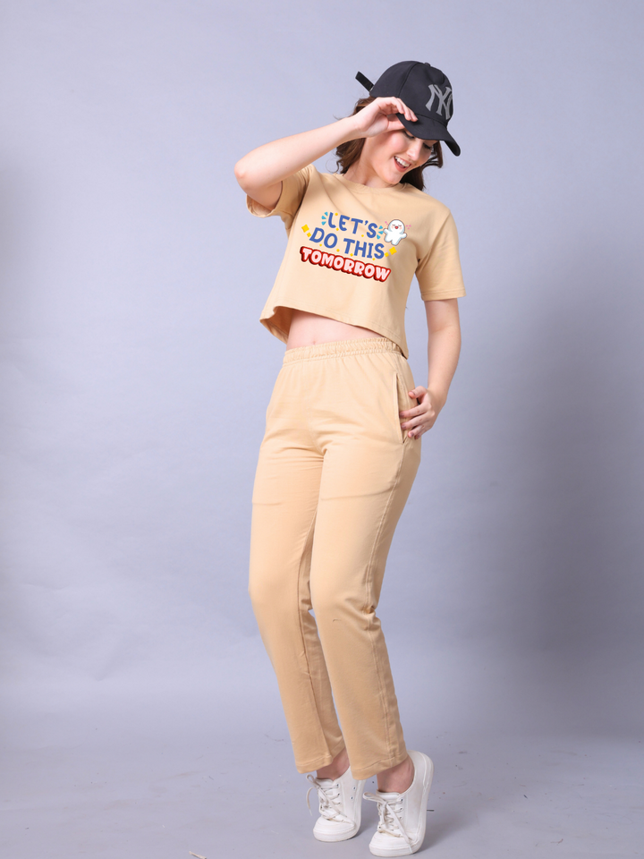Lets Do This Tomorrow Women Co-Ord Set - Crop Top with Joggers