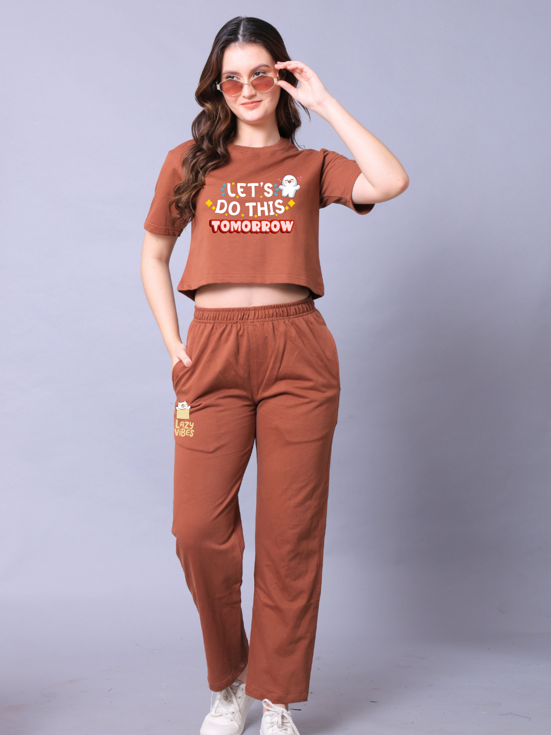 Lets Do This Tomorrow Women Co-Ord Set - Crop Top with Joggers
