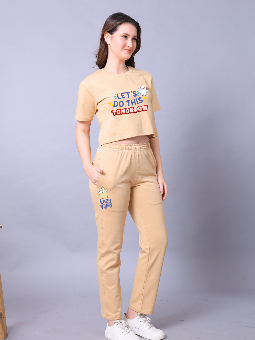 Lets Do This Tomorrow Women Co-Ord Set - Crop Top with Joggers