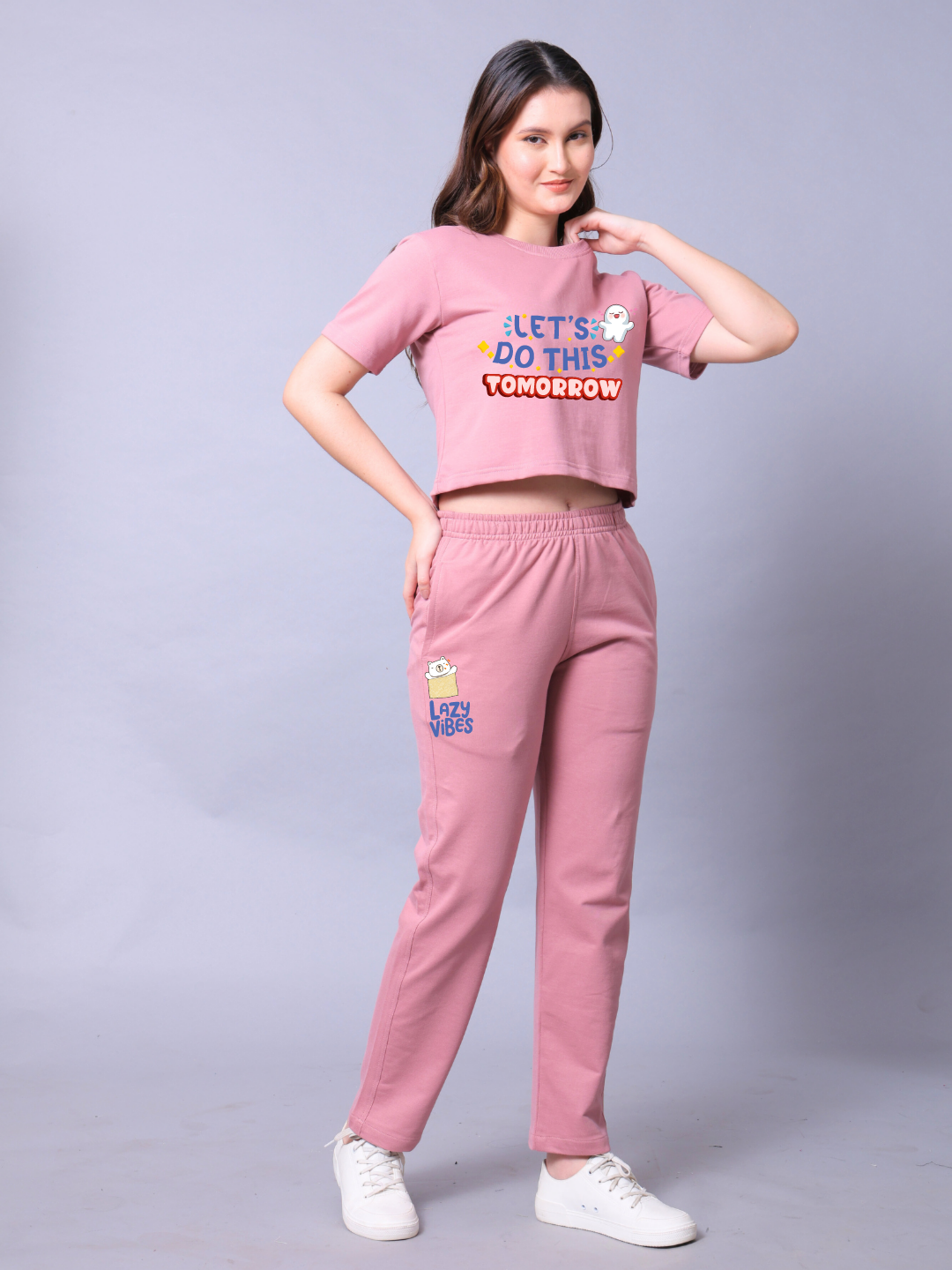 Lets Do This Tomorrow Women Co-Ord Set - Crop Top with Joggers