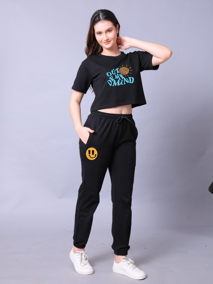 Out Of My Mind Women Co-Ord Set - Crop Top with Joggers