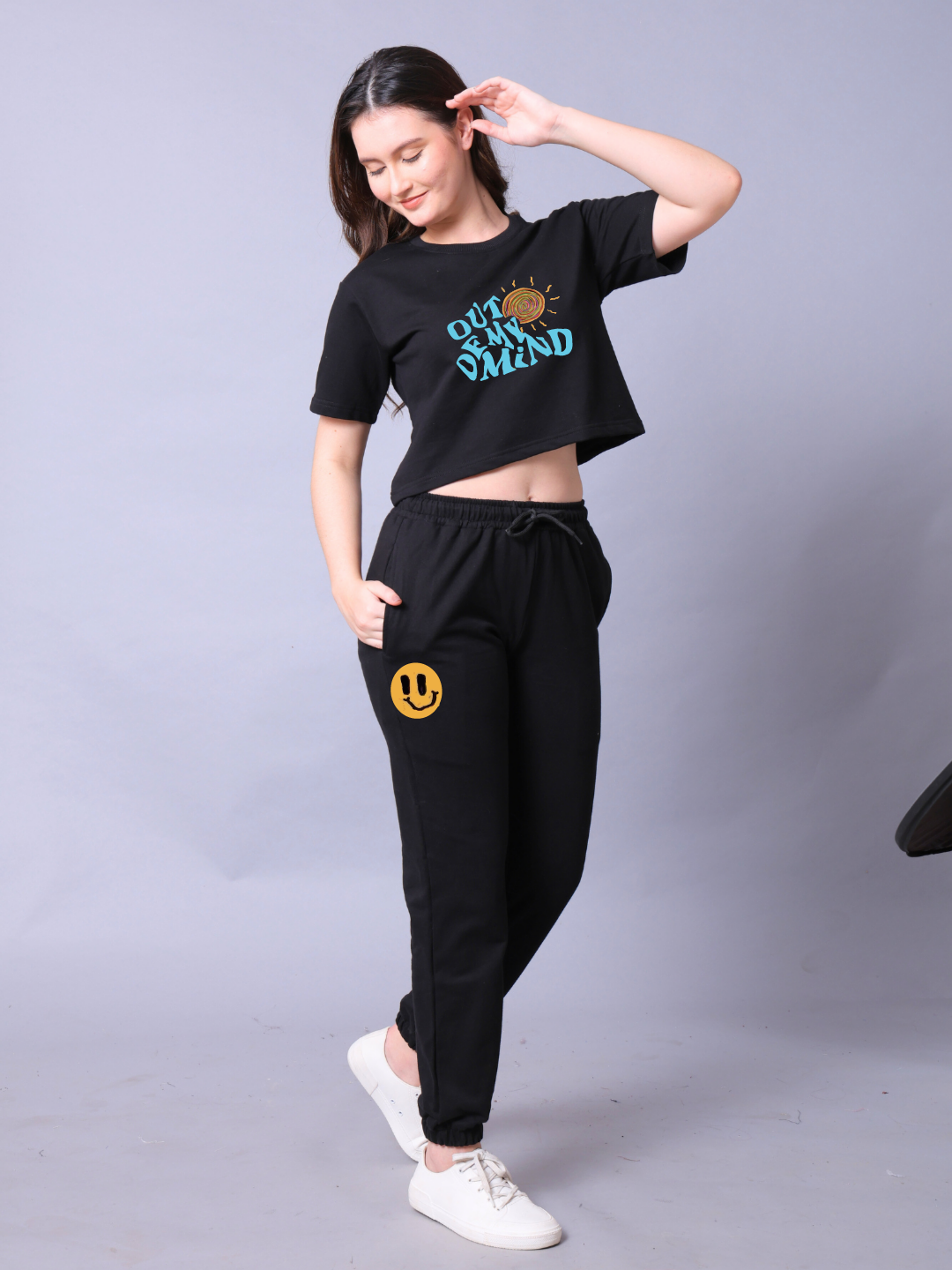 Out Of My Mind Women Co-Ord Set - Crop Top with Joggers