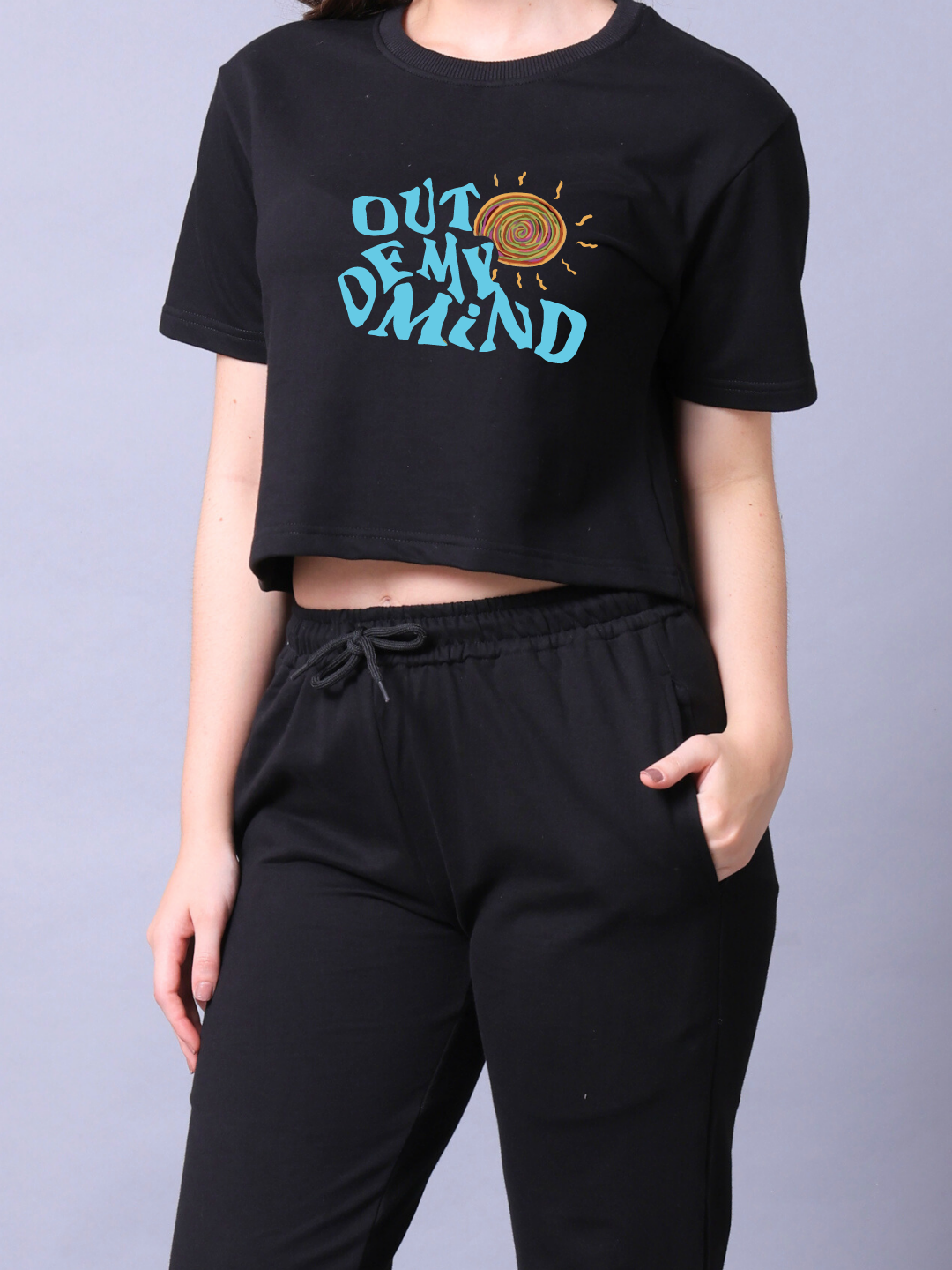 Out Of My Mind Women Co-Ord Set - Crop Top with Joggers