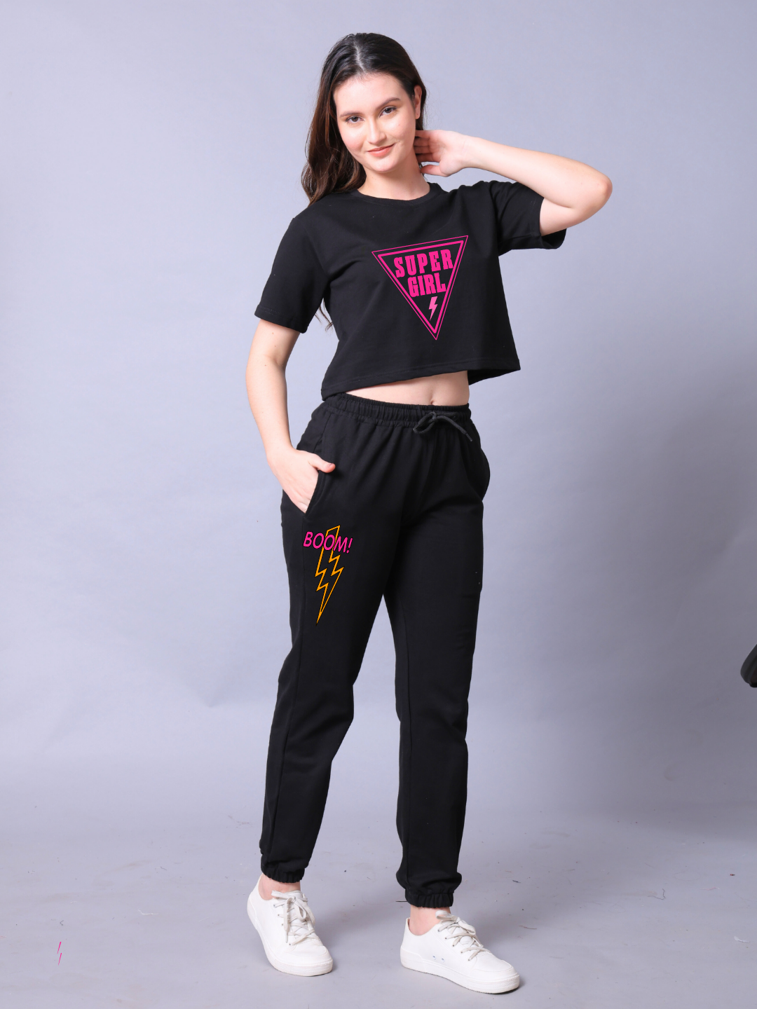 Super Girl Women Co-Ord Set - Crop Top with Joggers