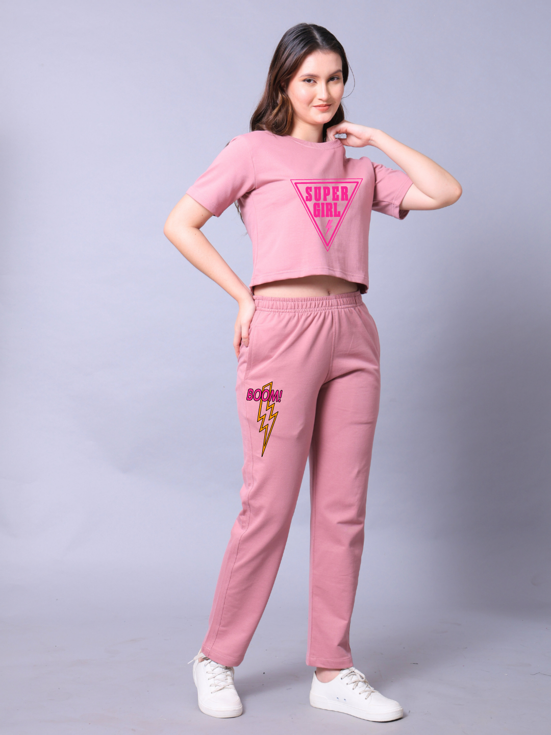 Super Girl Women Co-Ord Set - Crop Top with Joggers