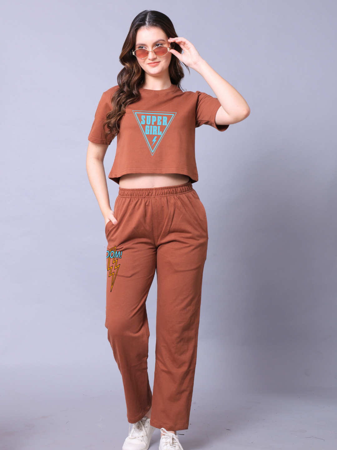 Super Girl Women Co-Ord Set - Crop Top with Joggers