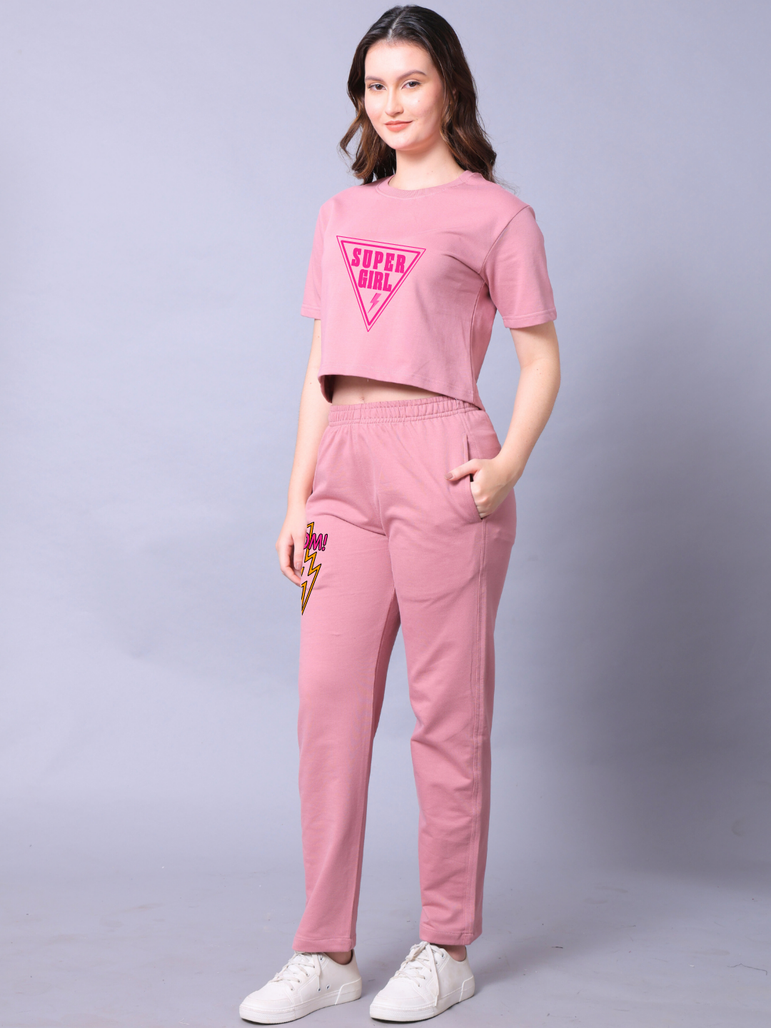 Super Girl Women Co-Ord Set - Crop Top with Joggers