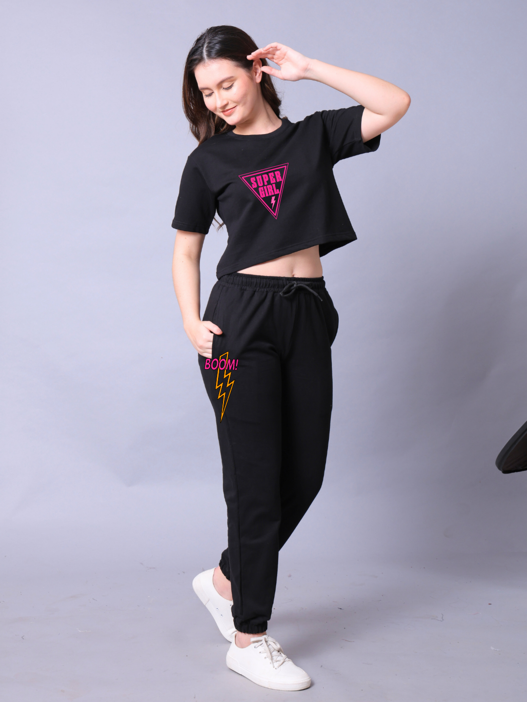 Super Girl Women Co-Ord Set - Crop Top with Joggers