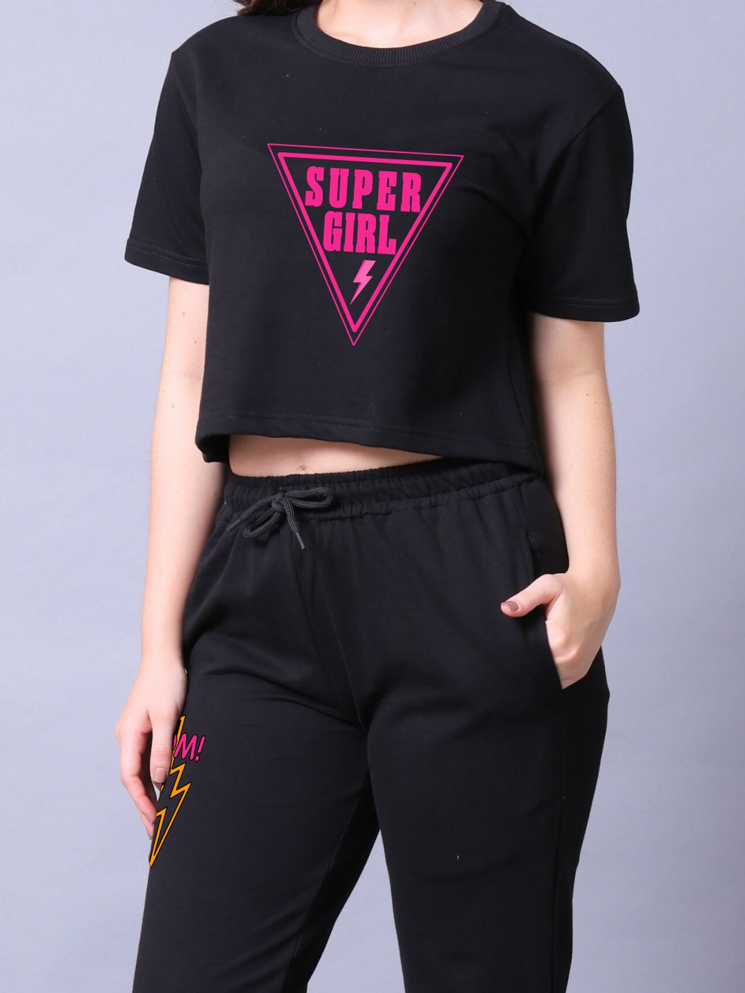 Super Girl Women Co-Ord Set - Crop Top with Joggers