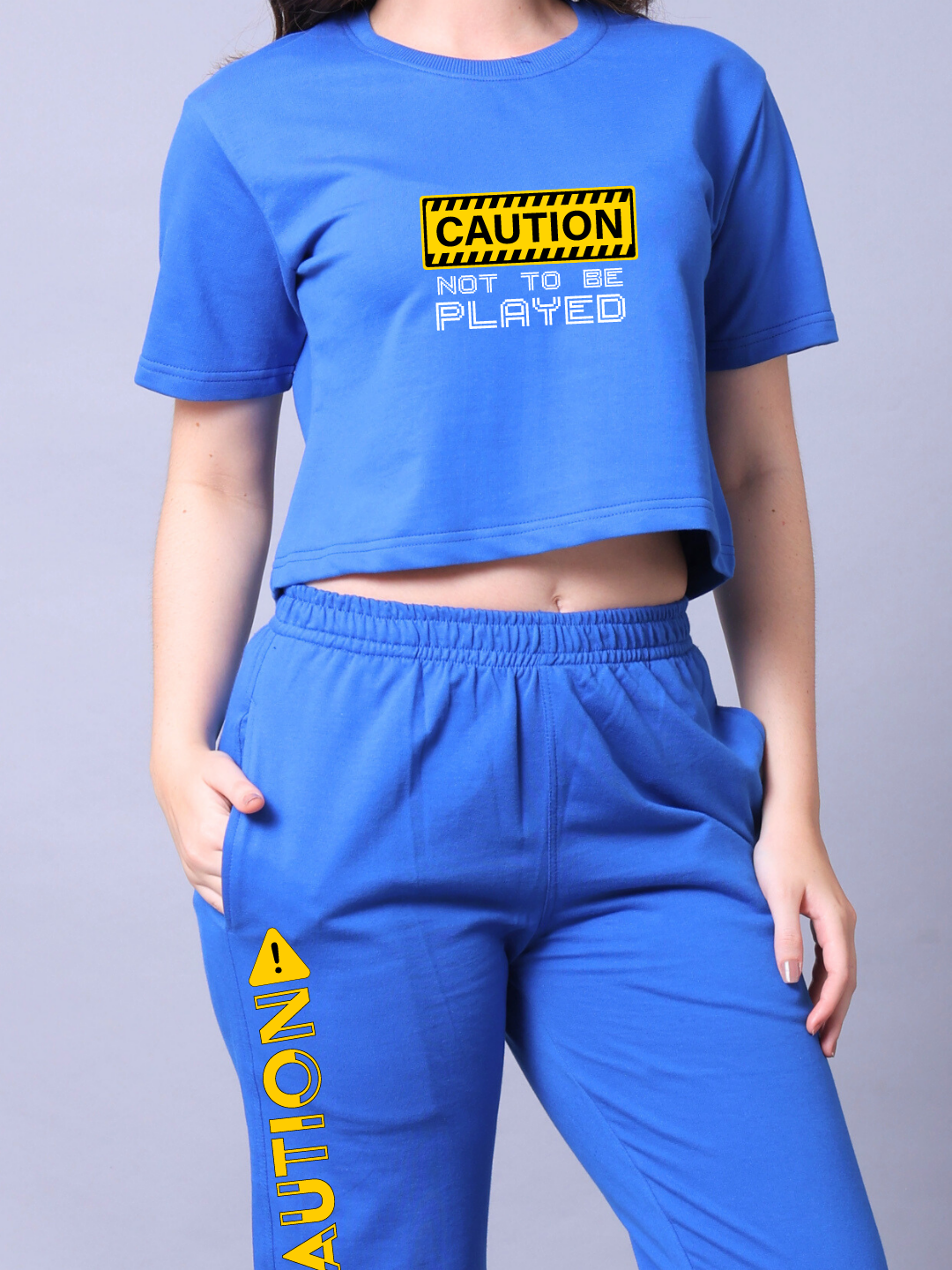 Caution Women Co-Ord Set - Crop Top with Joggers