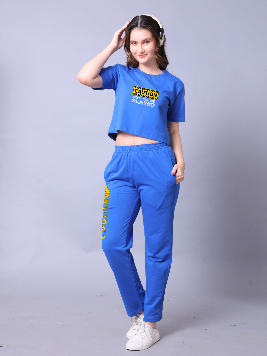 Caution Women Co-Ord Set - Crop Top with Joggers