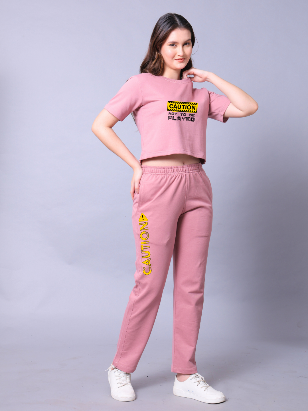 Caution Women Co-Ord Set - Crop Top with Joggers