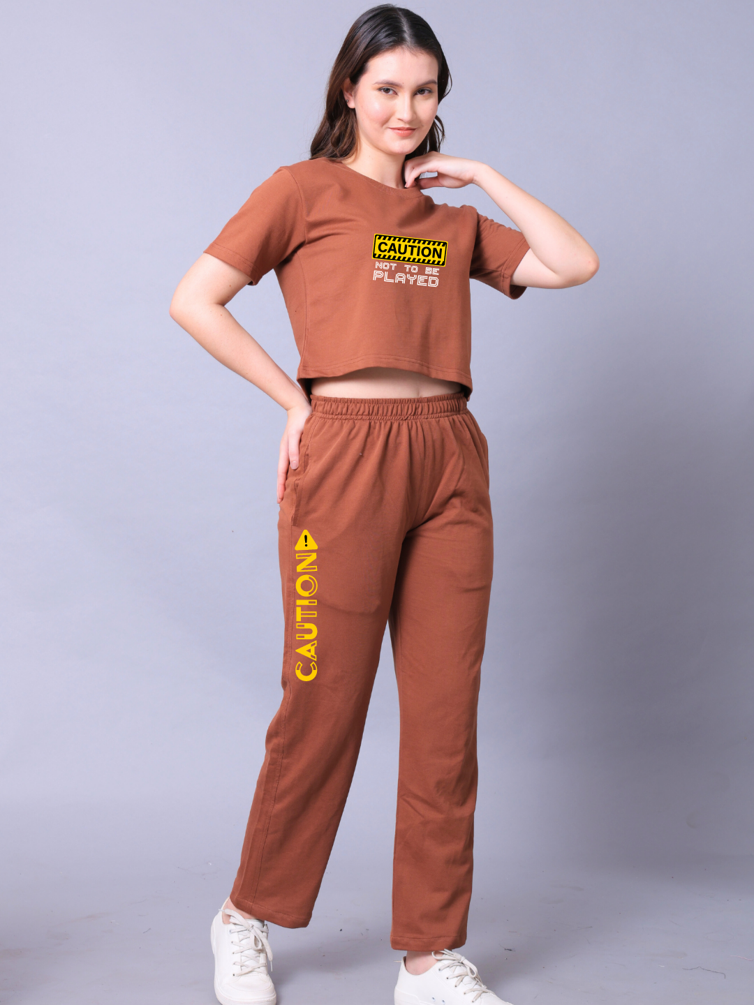 Caution Women Co-Ord Set - Crop Top with Joggers