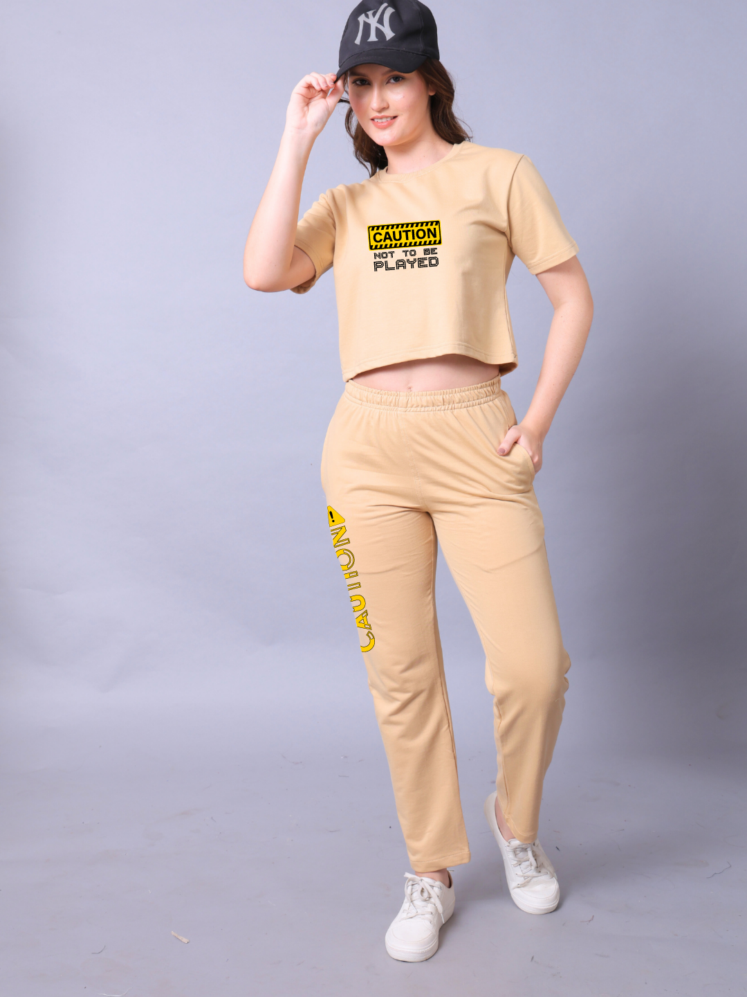 Caution Women Co-Ord Set - Crop Top with Joggers