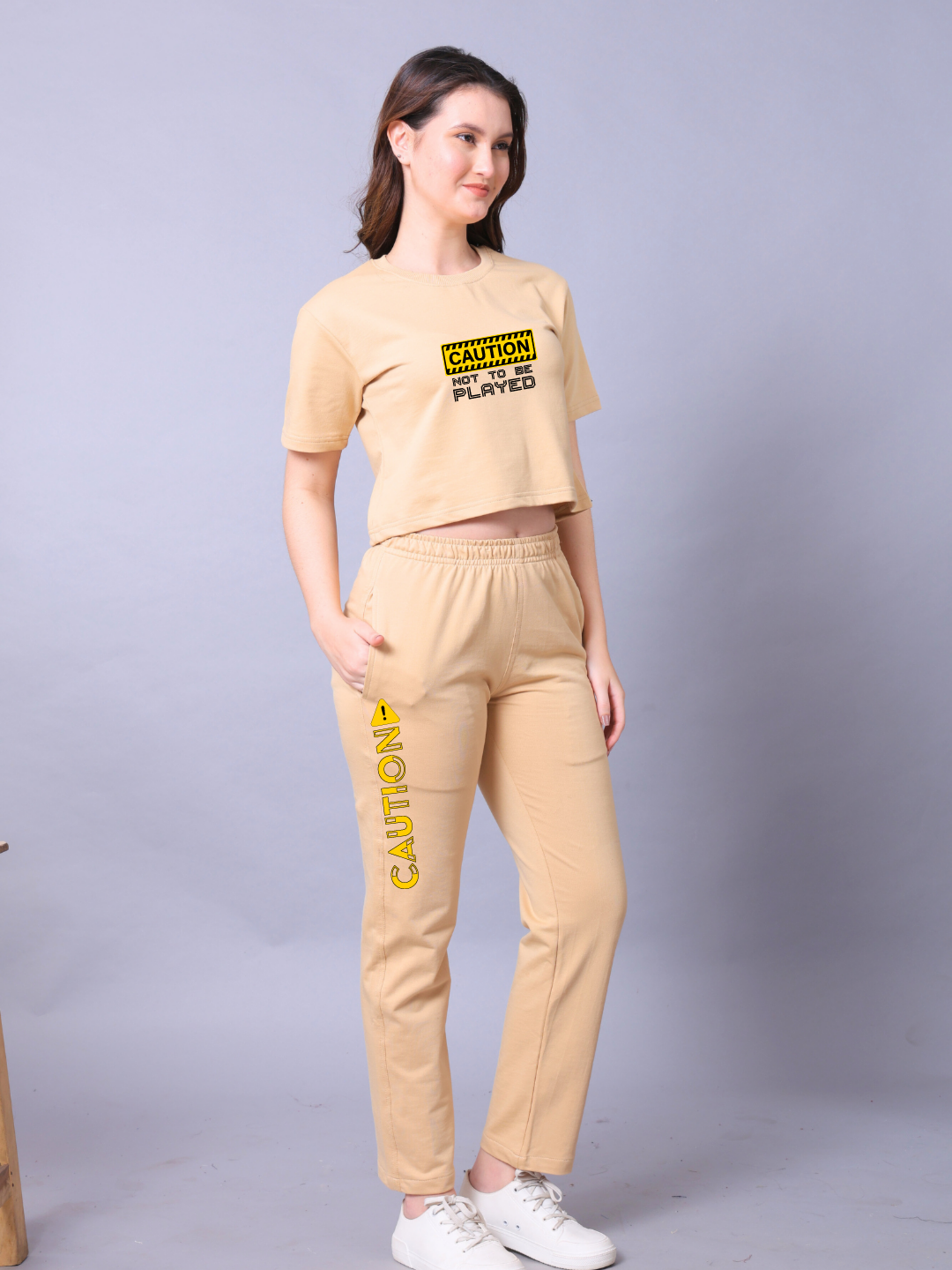 Caution Women Co-Ord Set - Crop Top with Joggers