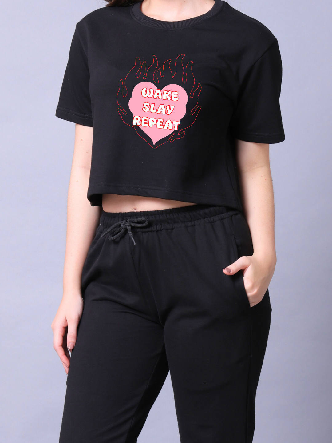 Wake Slay Repeat Women Co-Ord Set - Crop Top with Joggers