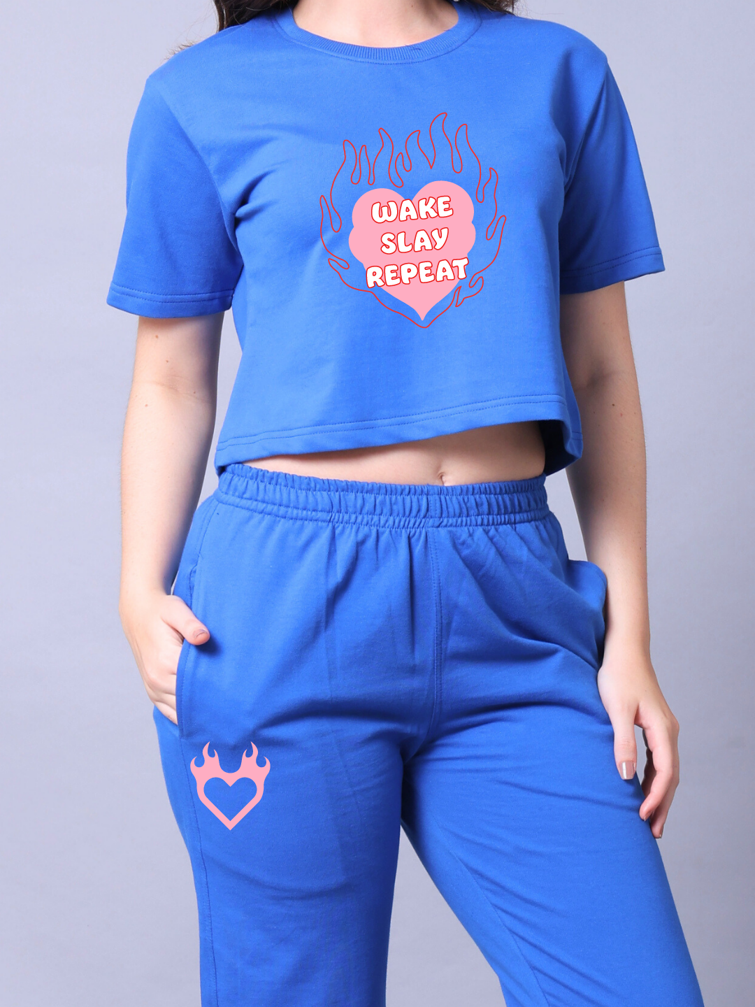 Wake Slay Repeat Women Co-Ord Set - Crop Top with Joggers