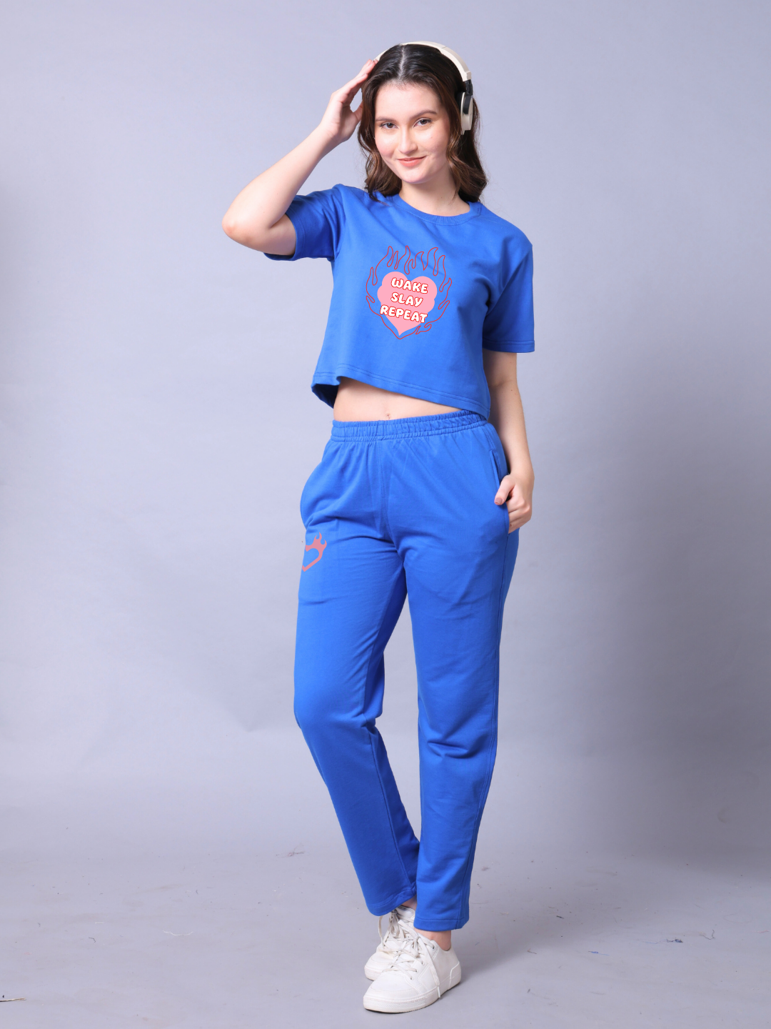 Wake Slay Repeat Women Co-Ord Set - Crop Top with Joggers