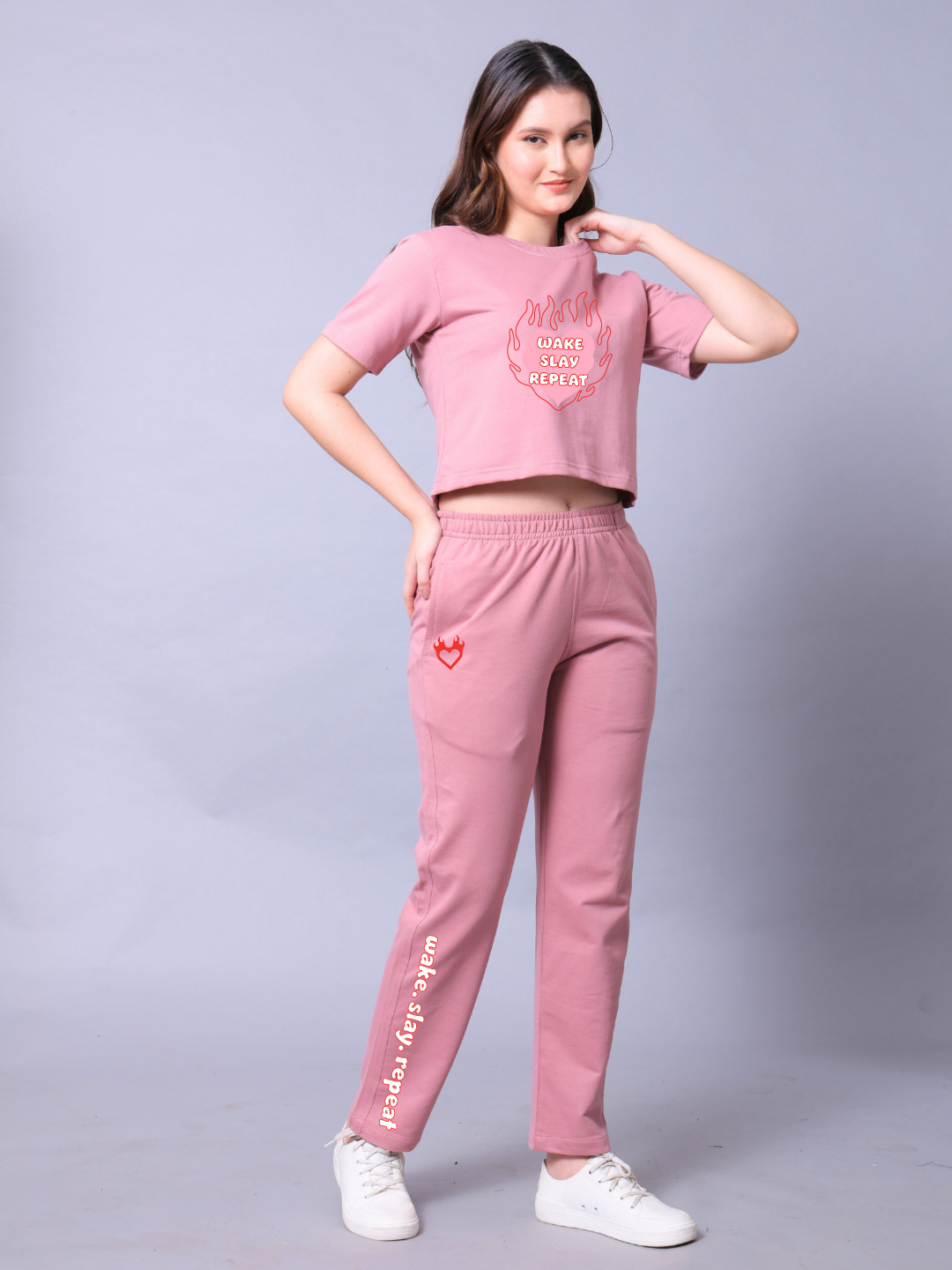 Wake Slay Repeat Women Co-Ord Set - Crop Top with Joggers