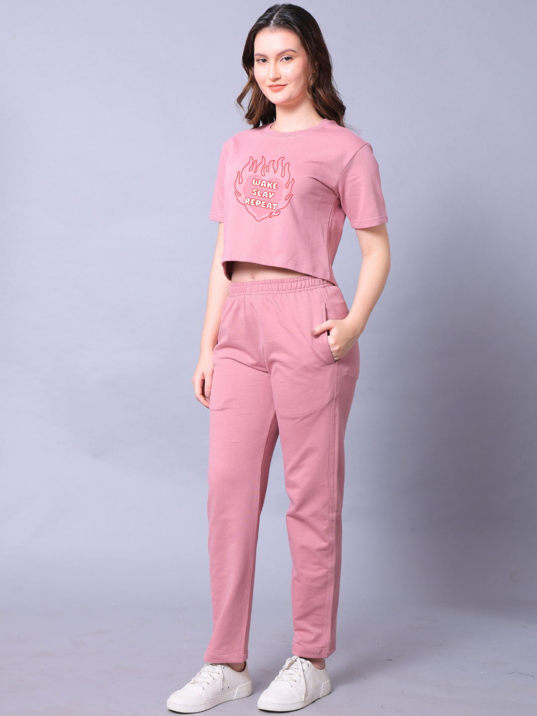 Wake Slay Repeat Women Co-Ord Set - Crop Top with Joggers