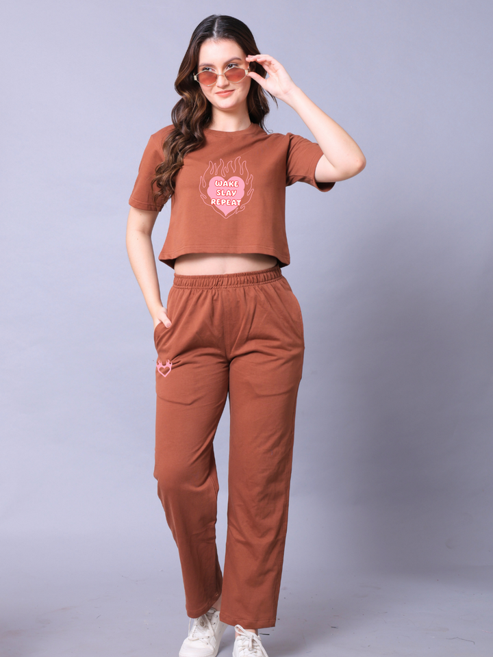 Wake Slay Repeat Women Co-Ord Set - Crop Top with Joggers