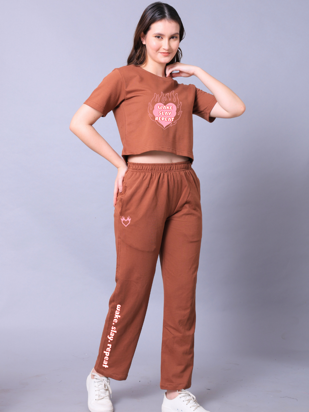 Wake Slay Repeat Women Co-Ord Set - Crop Top with Joggers