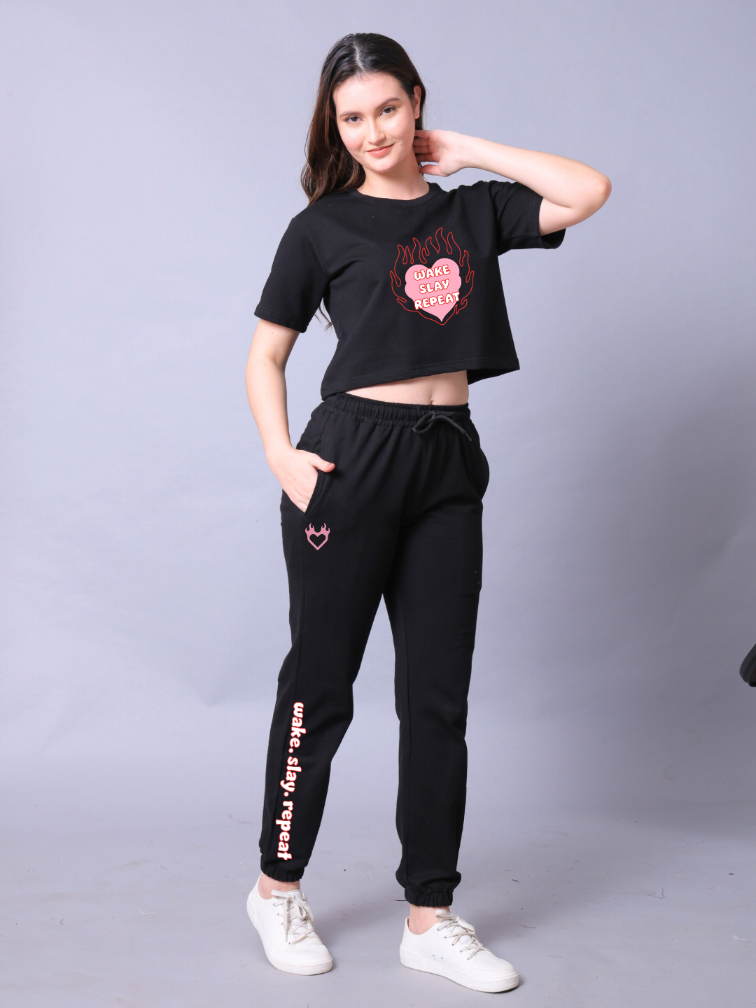 Wake Slay Repeat Women Co-Ord Set - Crop Top with Joggers