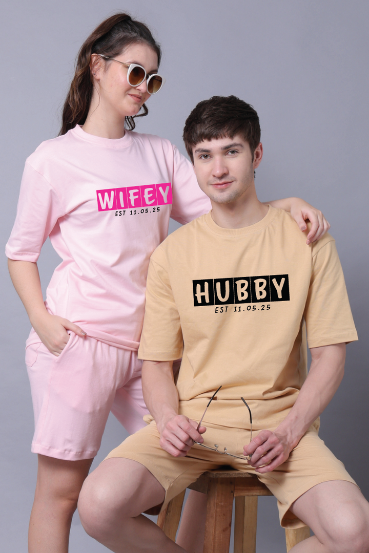 Hubby Wifey Couple Oversized Couple Tees - Pack of 2