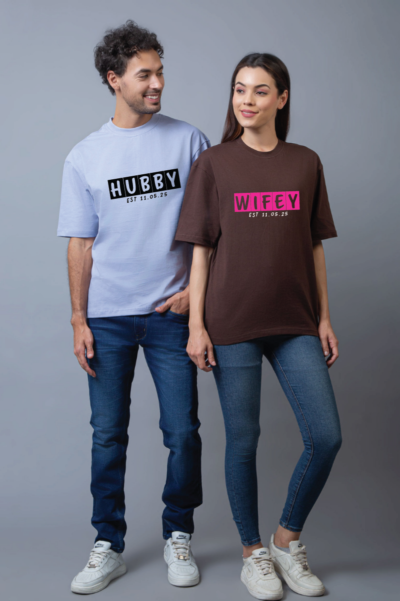 Hubby Wifey Couple Oversized Couple Tees - Pack of 2