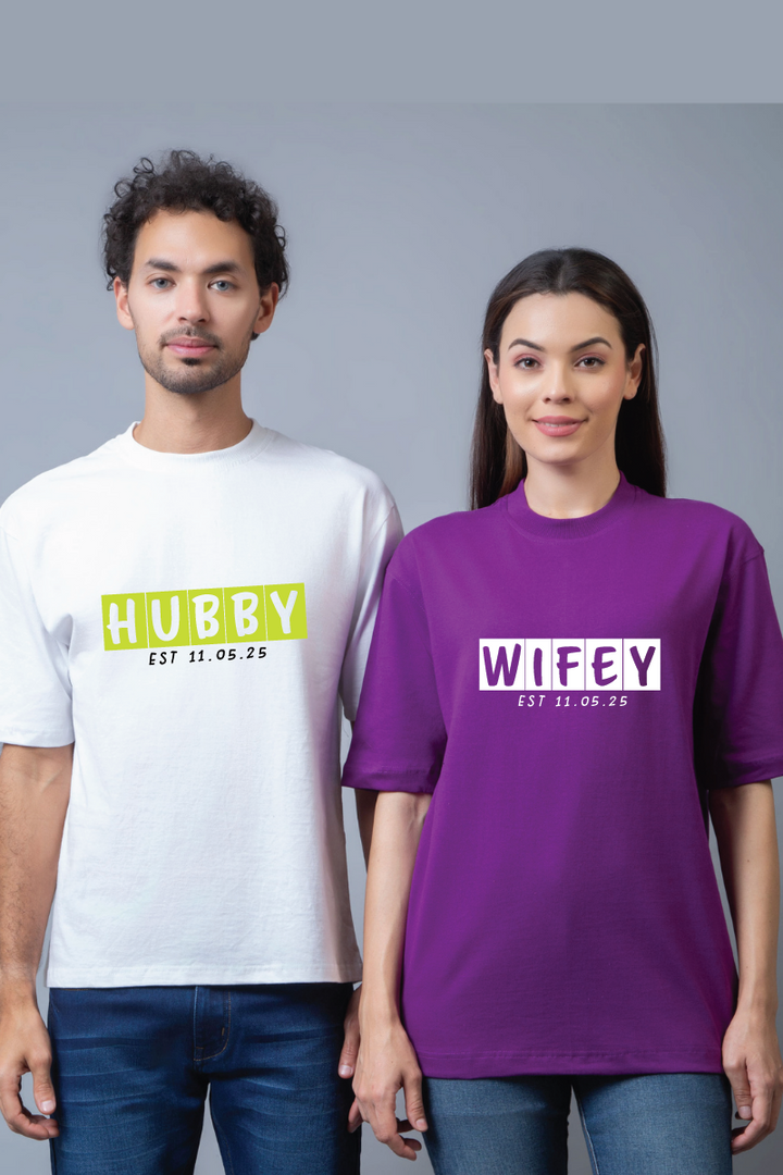 Hubby Wifey Couple Oversized Couple Tees - Pack of 2