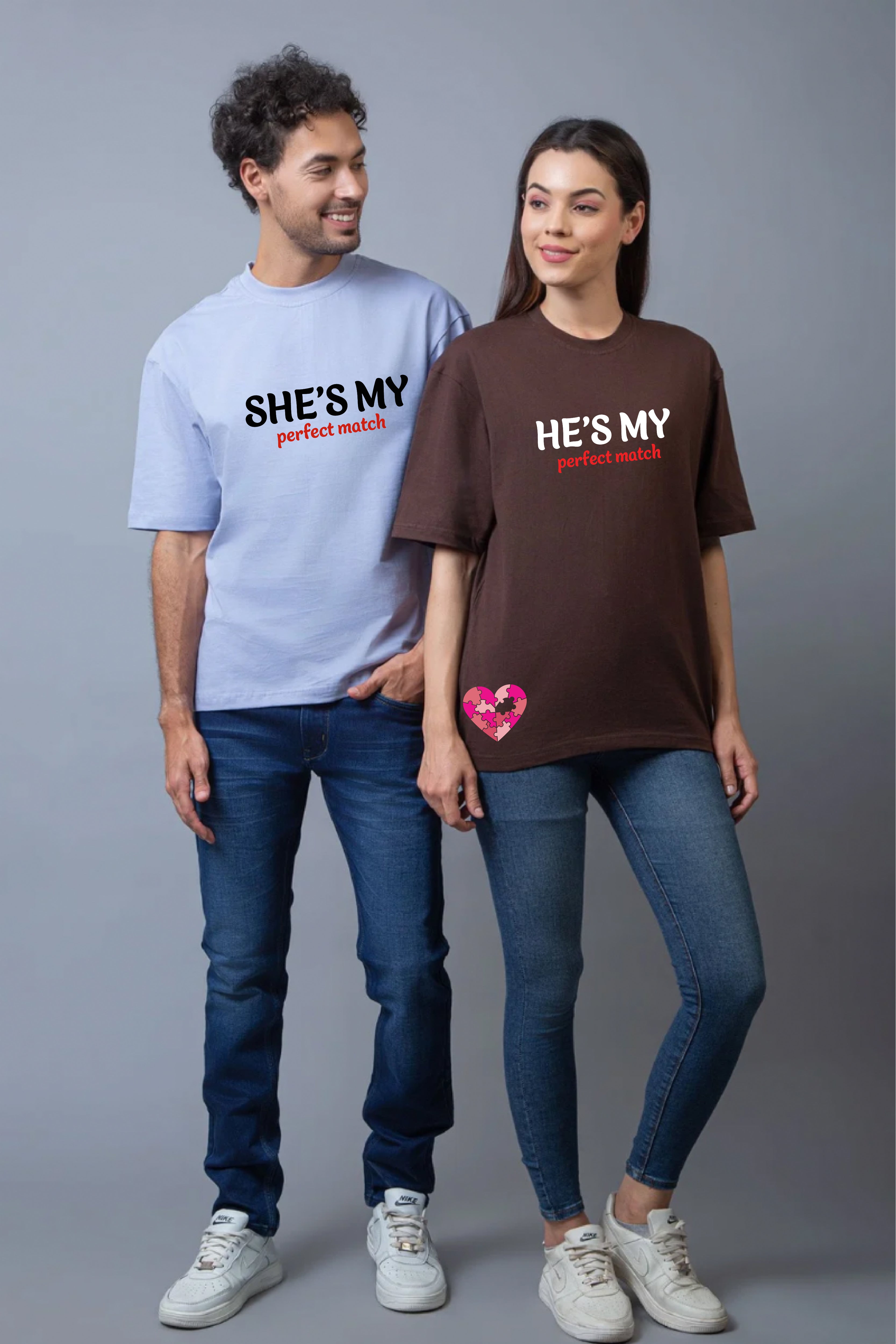 Perfect match Couple Oversized Couple Tees - Pack of 2