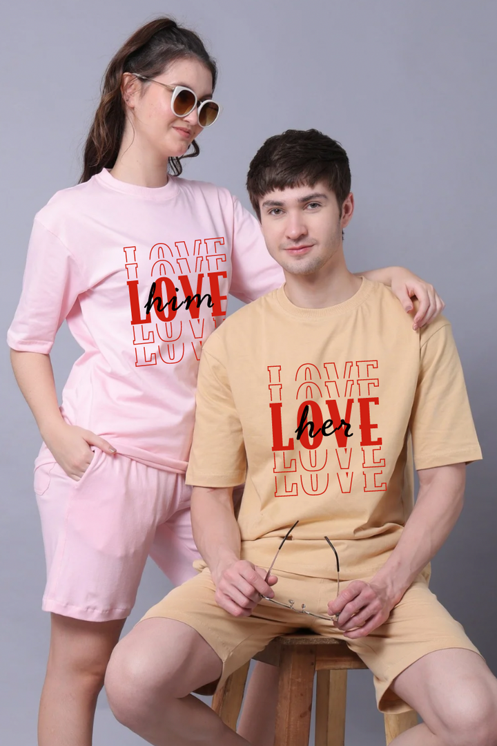 Love Her- Him Couple Oversized Couple Tees - Pack of 2