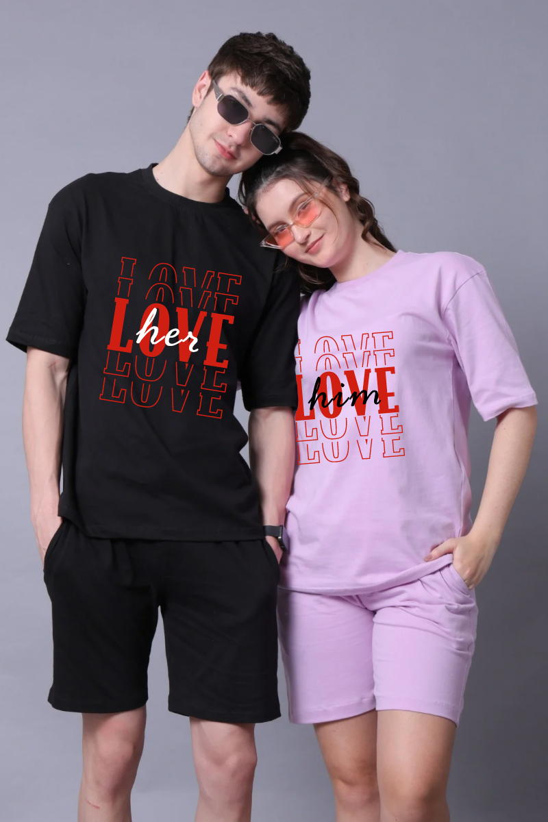 Love Her- Him Couple Oversized Couple Tees - Pack of 2