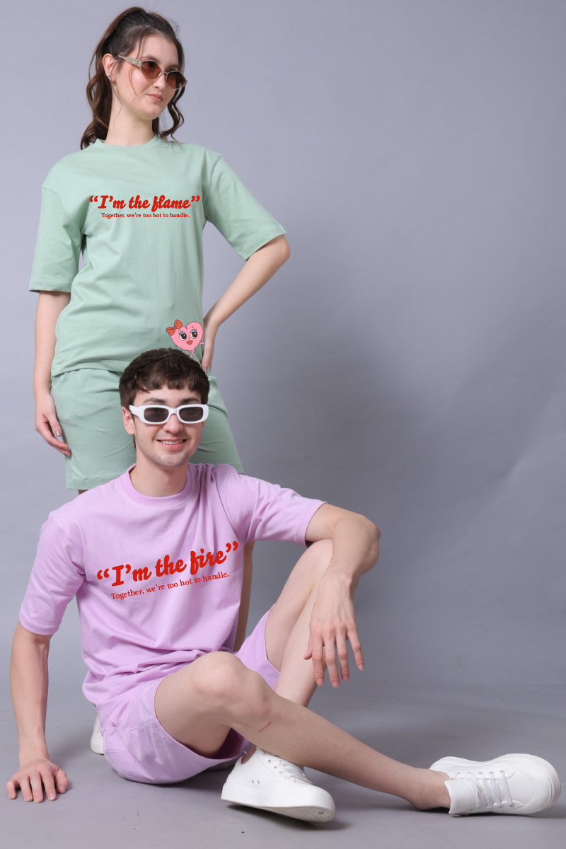 Fire Flame Couple Oversized Couple Tees - Pack of 2