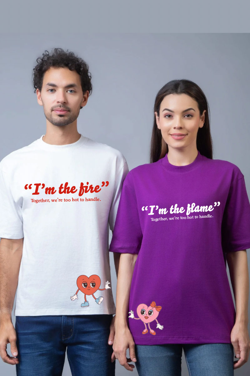 Fire Flame Couple Oversized Couple Tees - Pack of 2