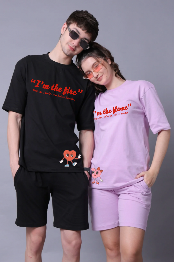 Fire Flame Couple Oversized Couple Tees - Pack of 2