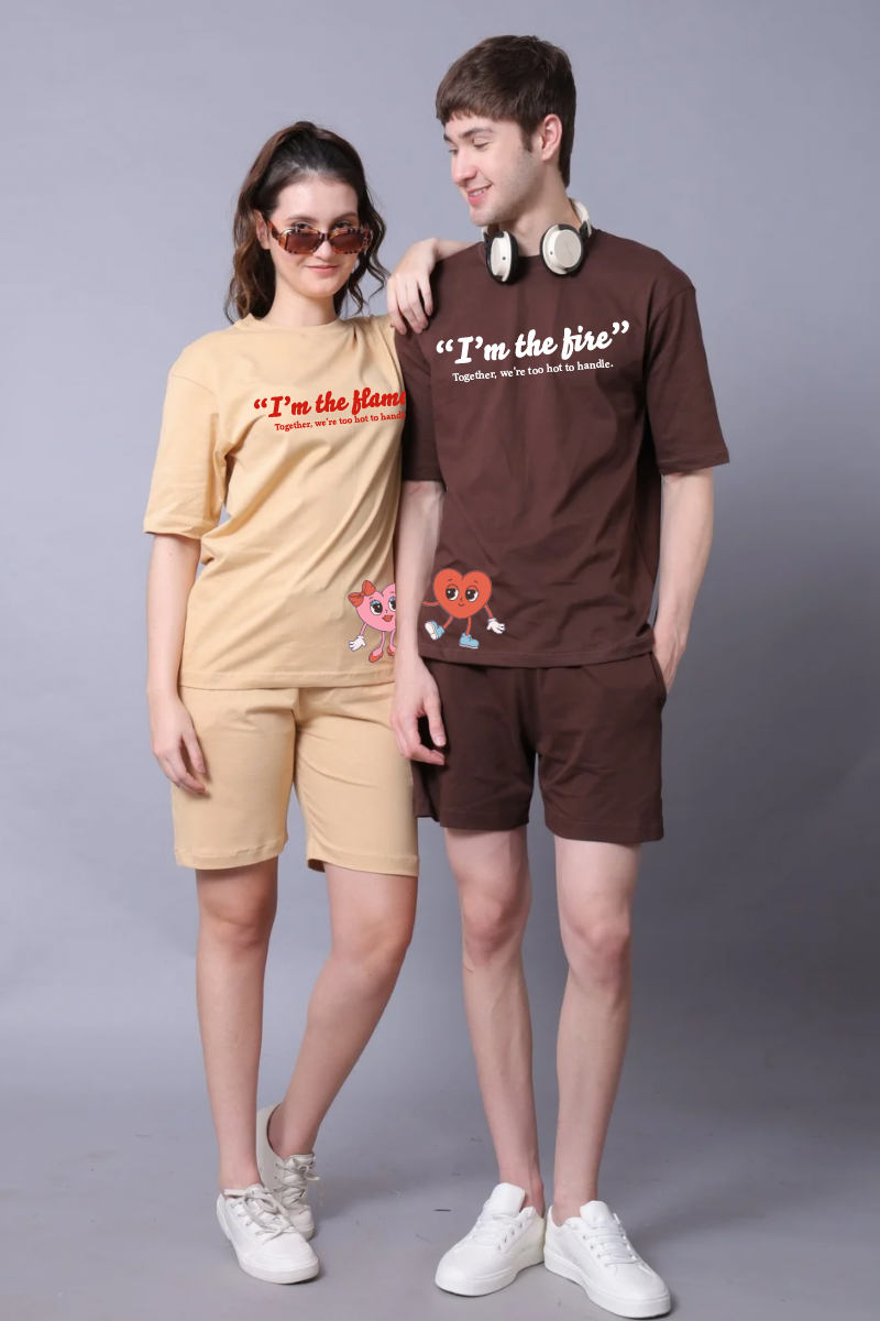 Fire Flame Couple Oversized Couple Tees - Pack of 2