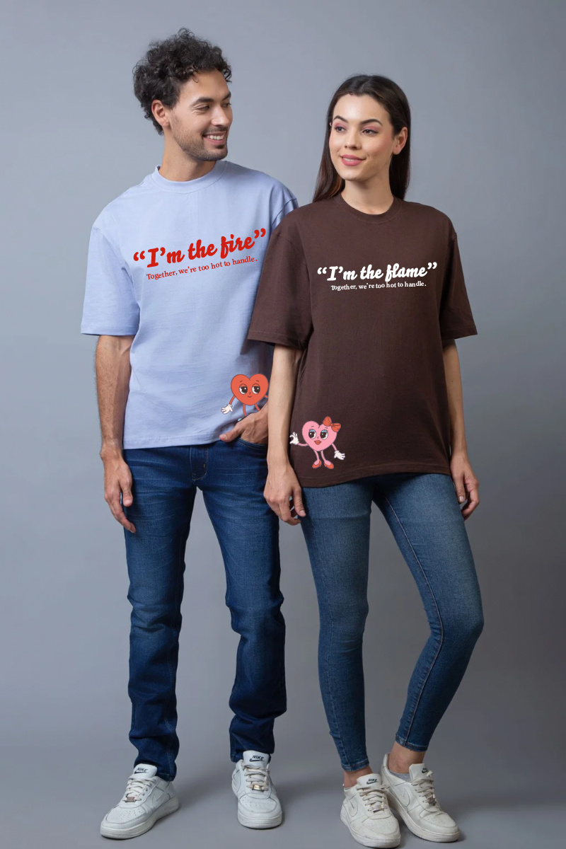 Fire Flame Couple Oversized Couple Tees - Pack of 2