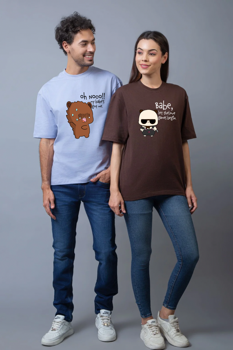Oh no babe Couple Oversized Couple Tees - Pack of 2