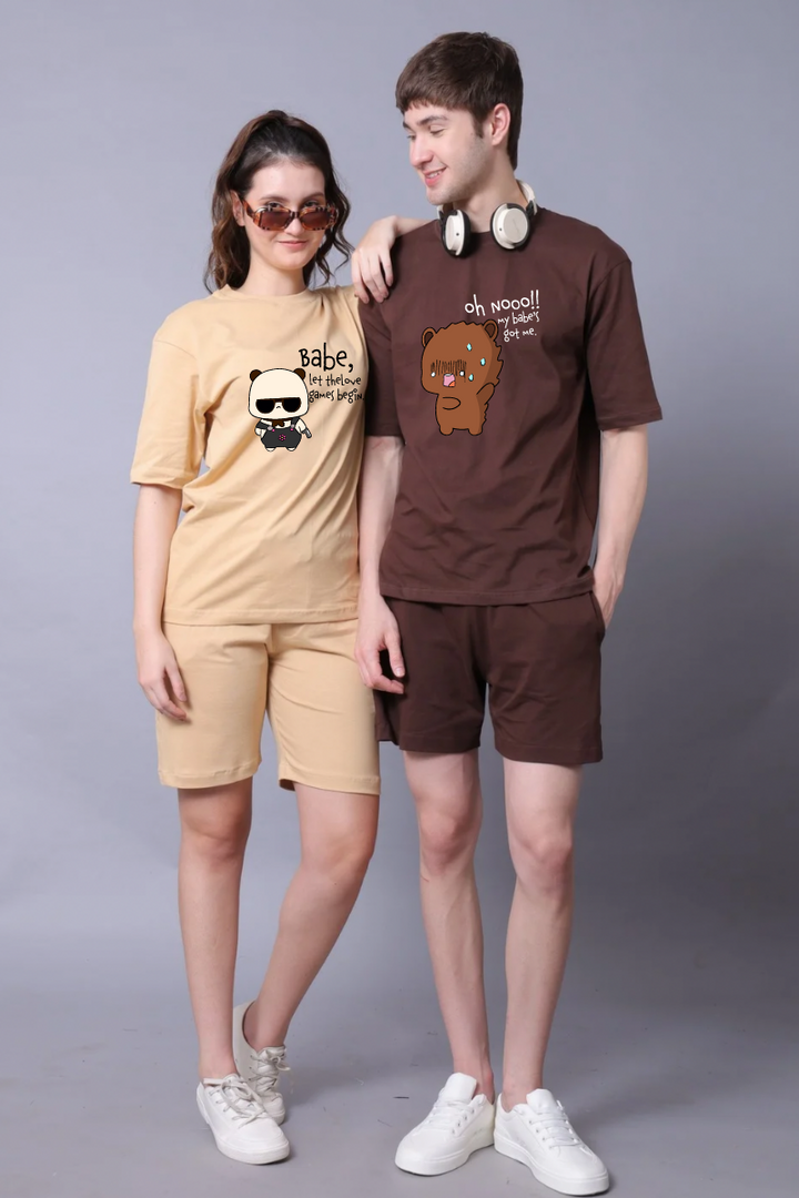 Oh no babe Couple Oversized Couple Tees - Pack of 2