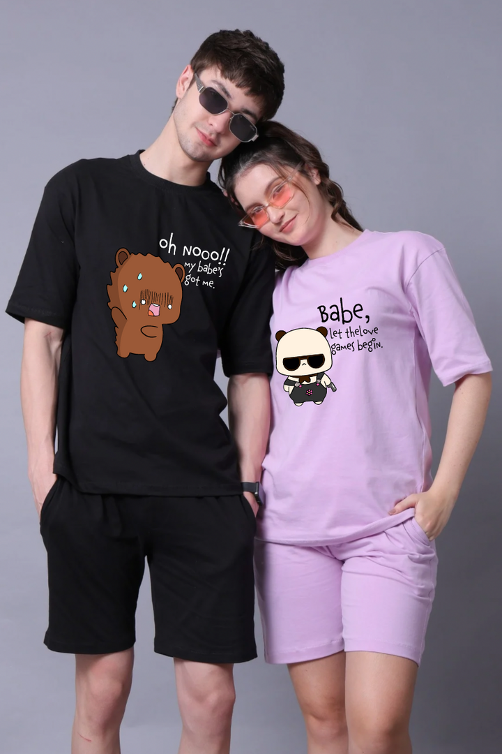 Oh no babe Couple Oversized Couple Tees - Pack of 2