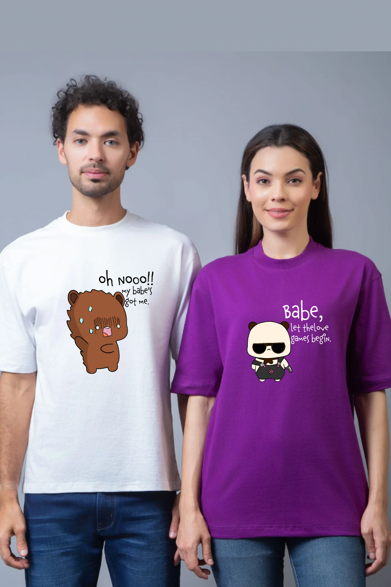 Oh no babe Couple Oversized Couple Tees - Pack of 2
