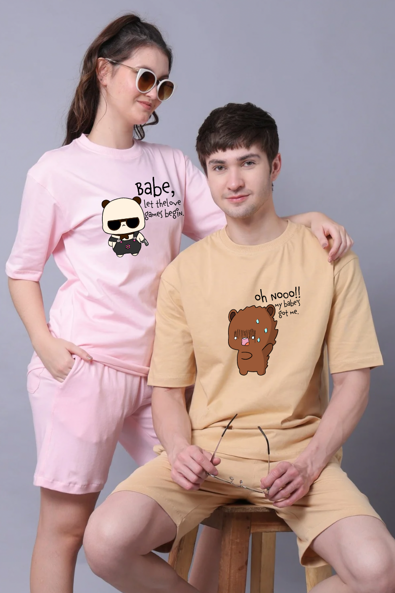 Oh no babe Couple Oversized Couple Tees - Pack of 2