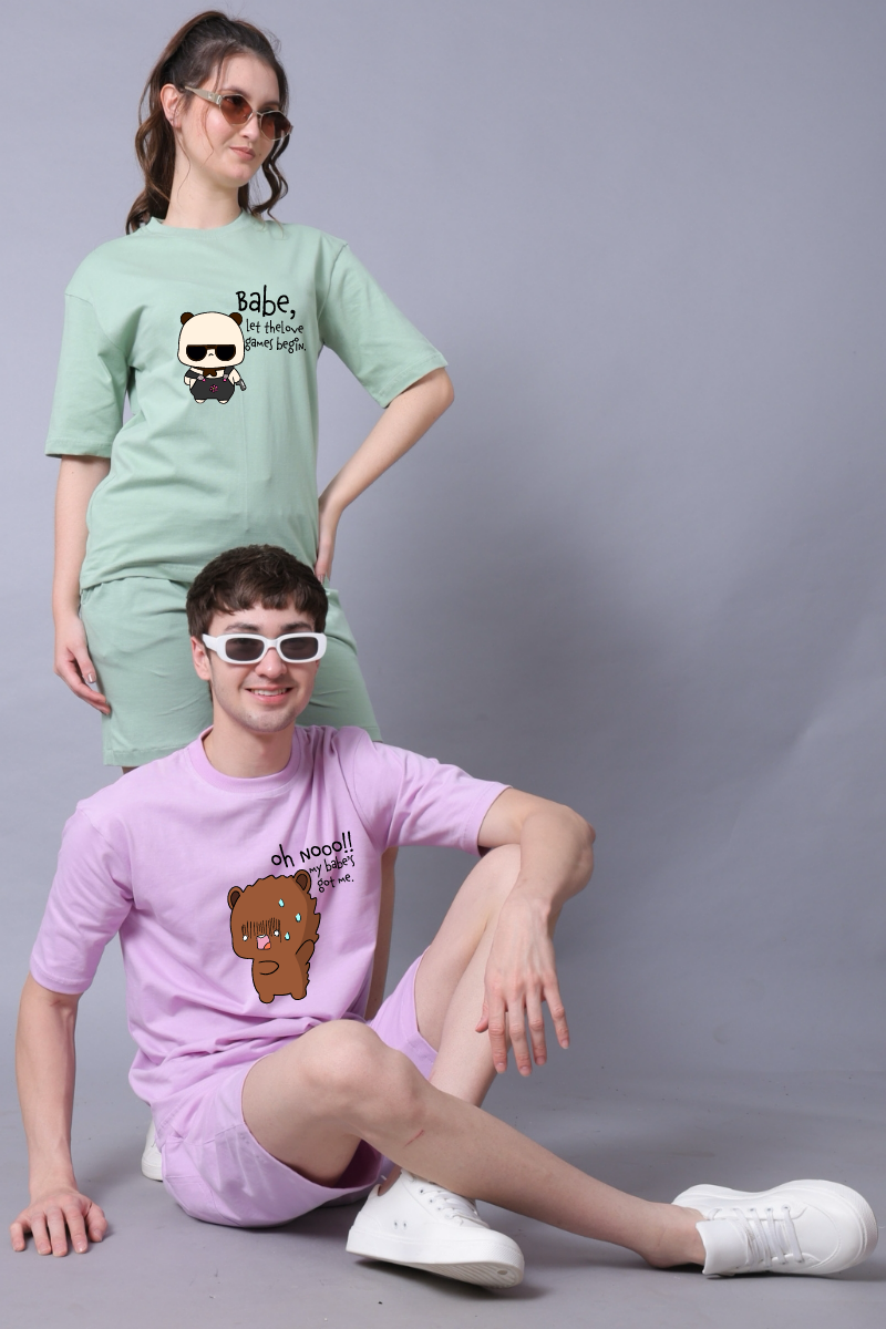 Oh no babe Couple Oversized Couple Tees - Pack of 2