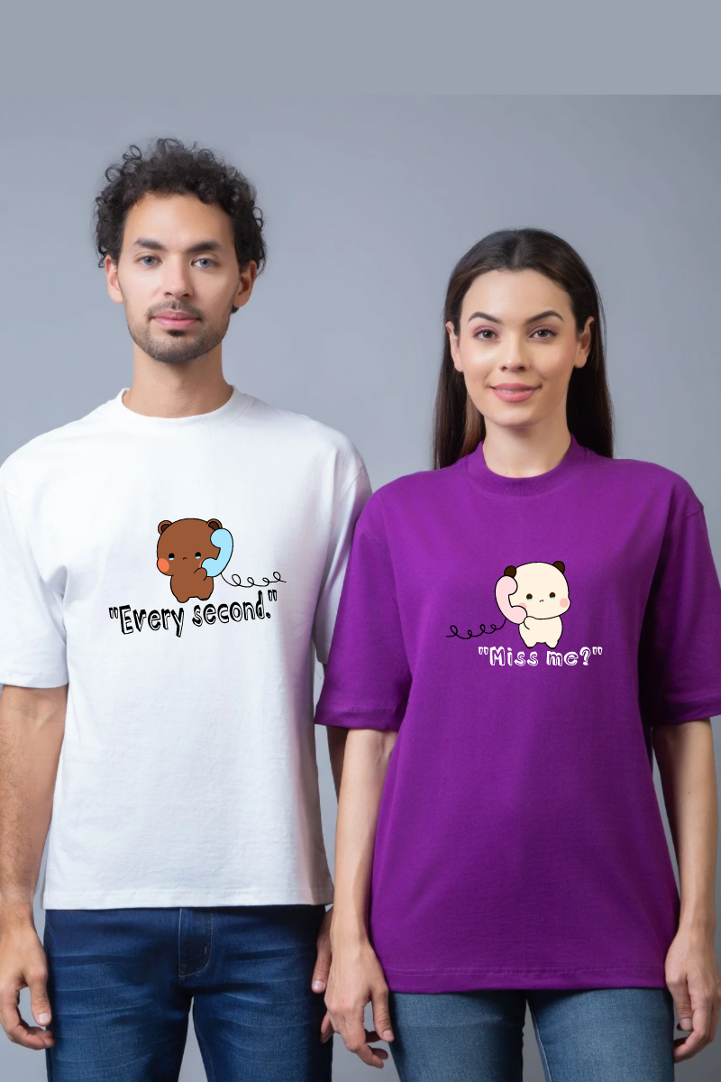 Miss me Couple Oversized Couple Tees - Pack of 2