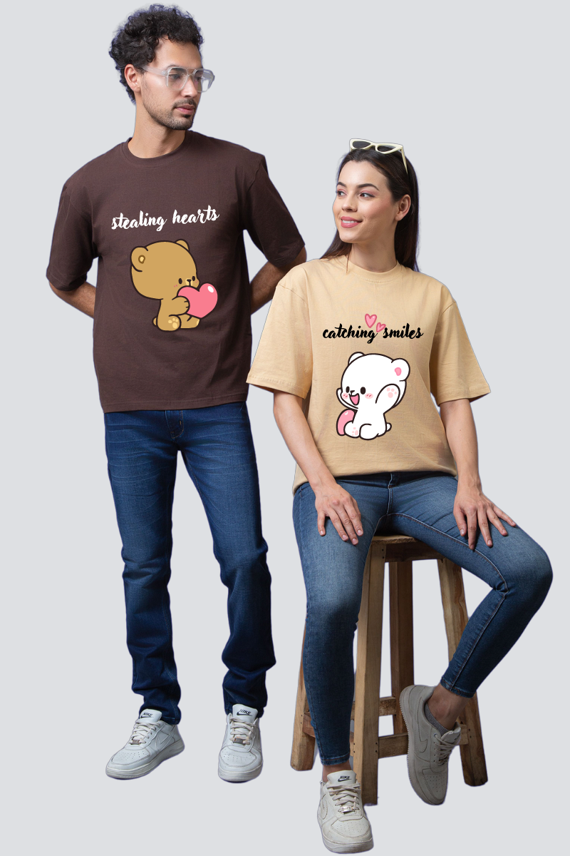 Milk & Mocha Oversized Couple T-Shirts (Pack of 2)