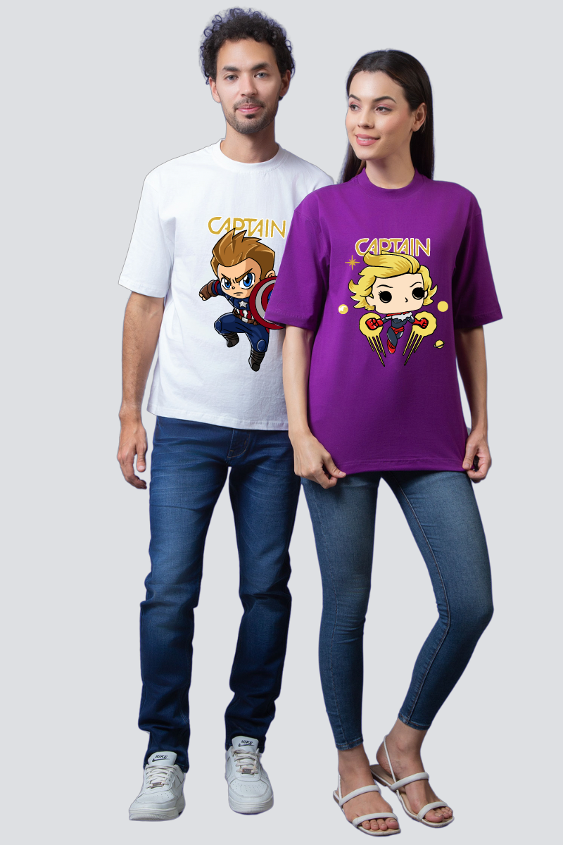 Heroic Duo: Oversized Couple T-Shirts (Pack of 2)